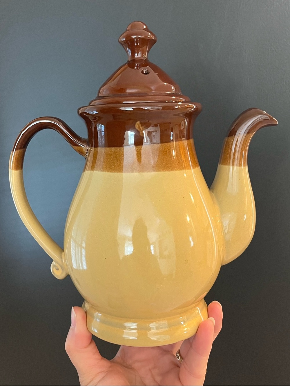 Vintage Tan and Brown Ceramic Teapot 5 Cup Made in Japan